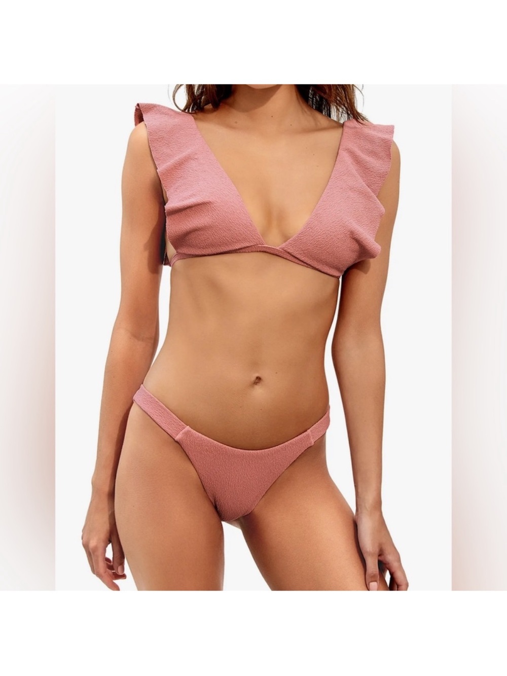 Ruffle Strap Dusty Rose Bikini Set - Women Swim